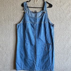 NY Jeans Overall Denim Dress Womens Size XL blue Adjustable one side pocket zip